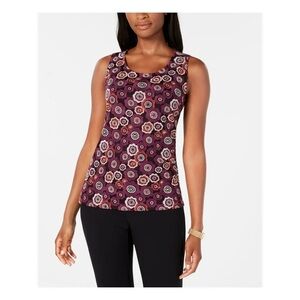 TOMMY HILFIGER Womens Purple Flower Embroidered Shell Sleeveless Top S